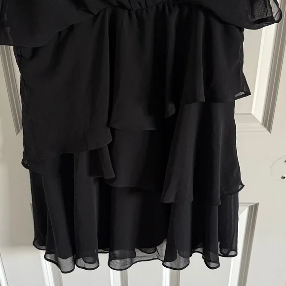 NWOT Halogen Flutter Sleeve Tiered Ruffle Chiffon Black Dress Size Large - Picture 5 of 7